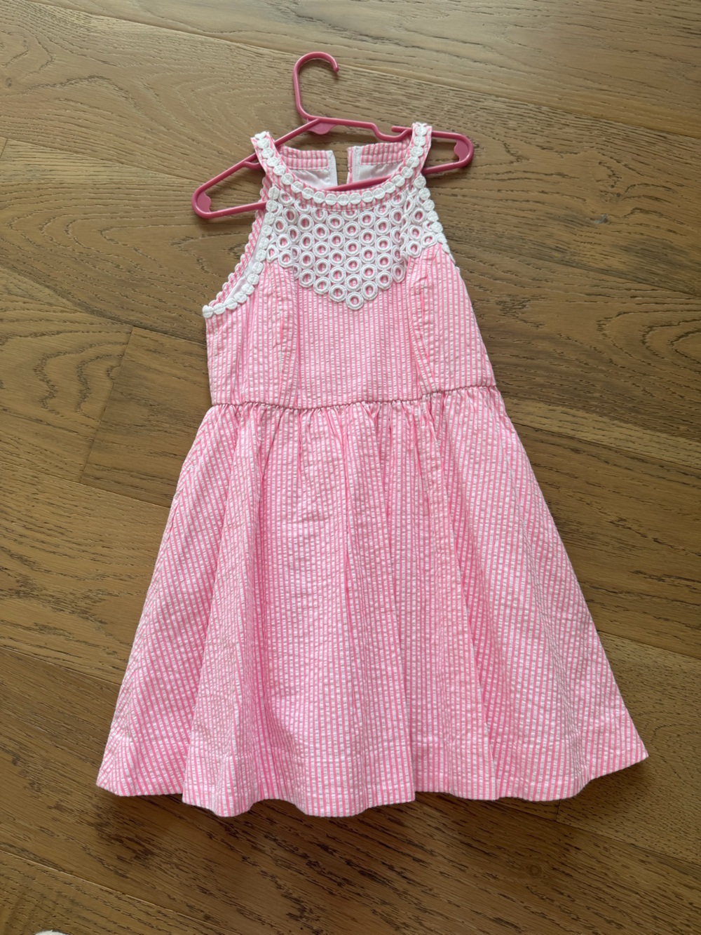 Lilly Pulitzer Pink & White Eyelet Halter Seersucker Girls Dress